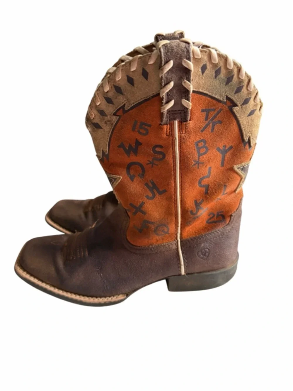 Ariat Kids Heritage Roughstock Western Cowboy Boots Brown Orange Size US 3 EU 34